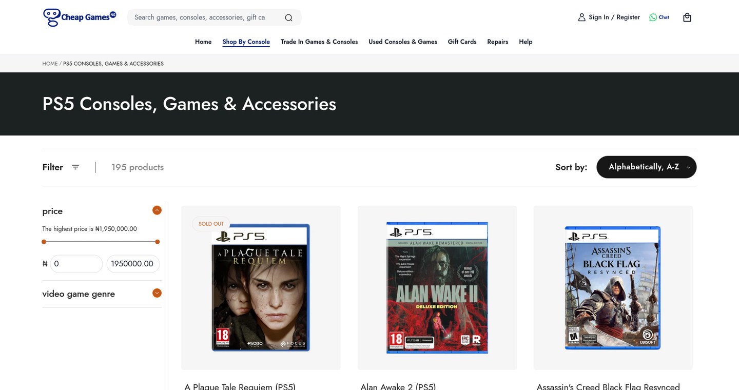 Cheap Games NG page