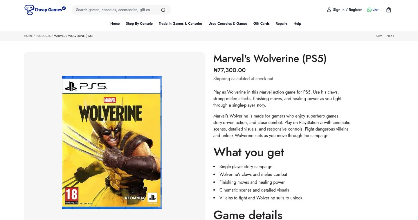 Cheap Games NG page